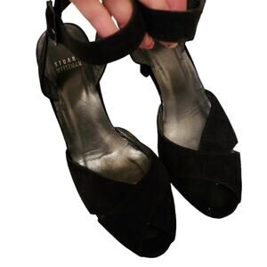STUART WEITZMAN BLACK STRAPPY SUEDE PEEP TOE HEEL SIZE 8